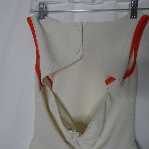Bar III Peplum Top Open Back Piping Blouse Ivory Orange Peekaboo Sleeveless - Picture 9 of 10